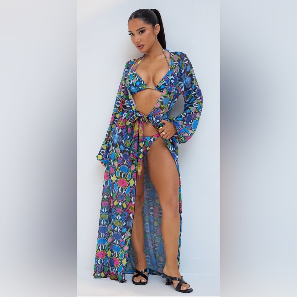 Fashion Nova Colorful Patterned Bikini Set with Cover-Up-Size XS-NWT💗